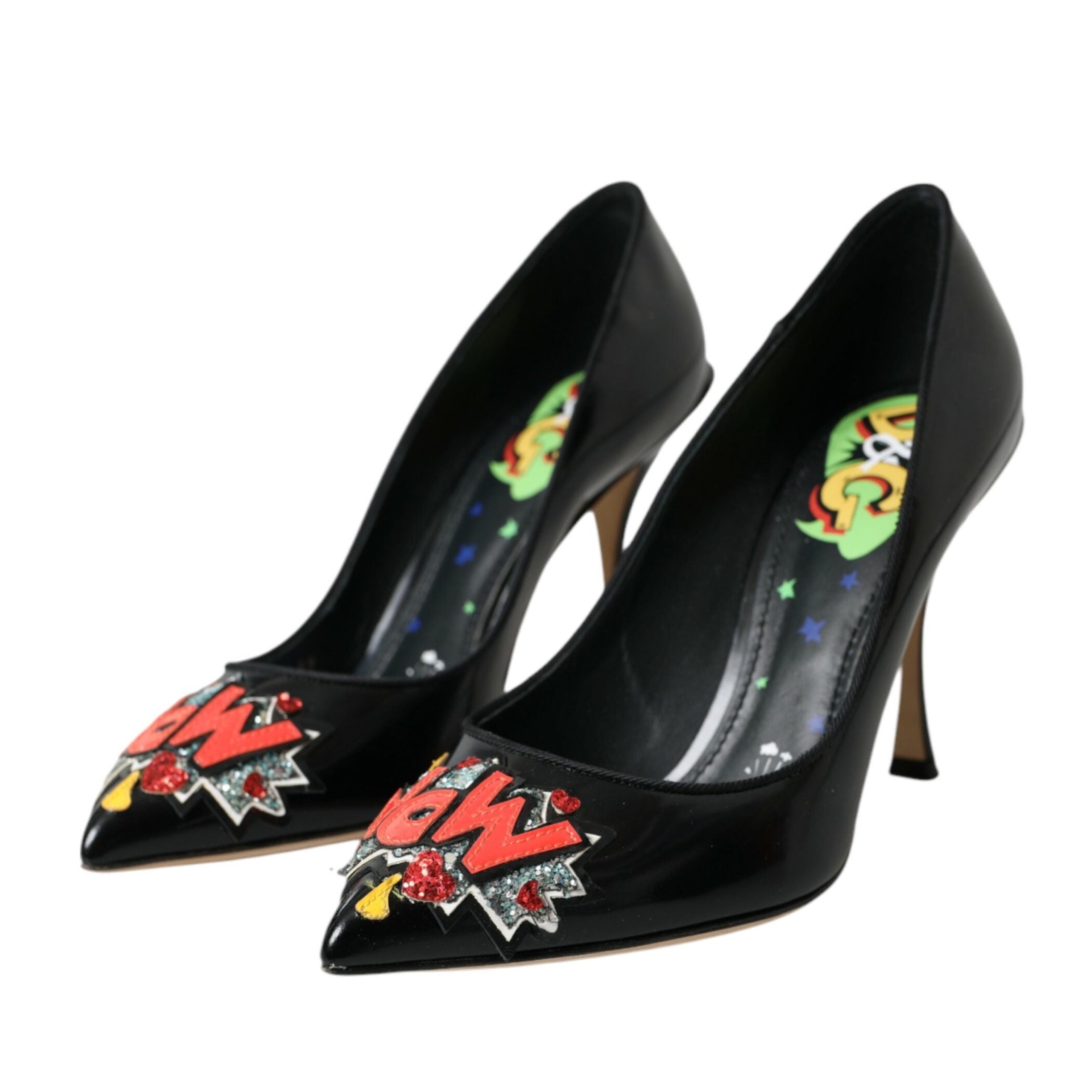 Dolce & Gabbana Black Leather WOW Patch Heels