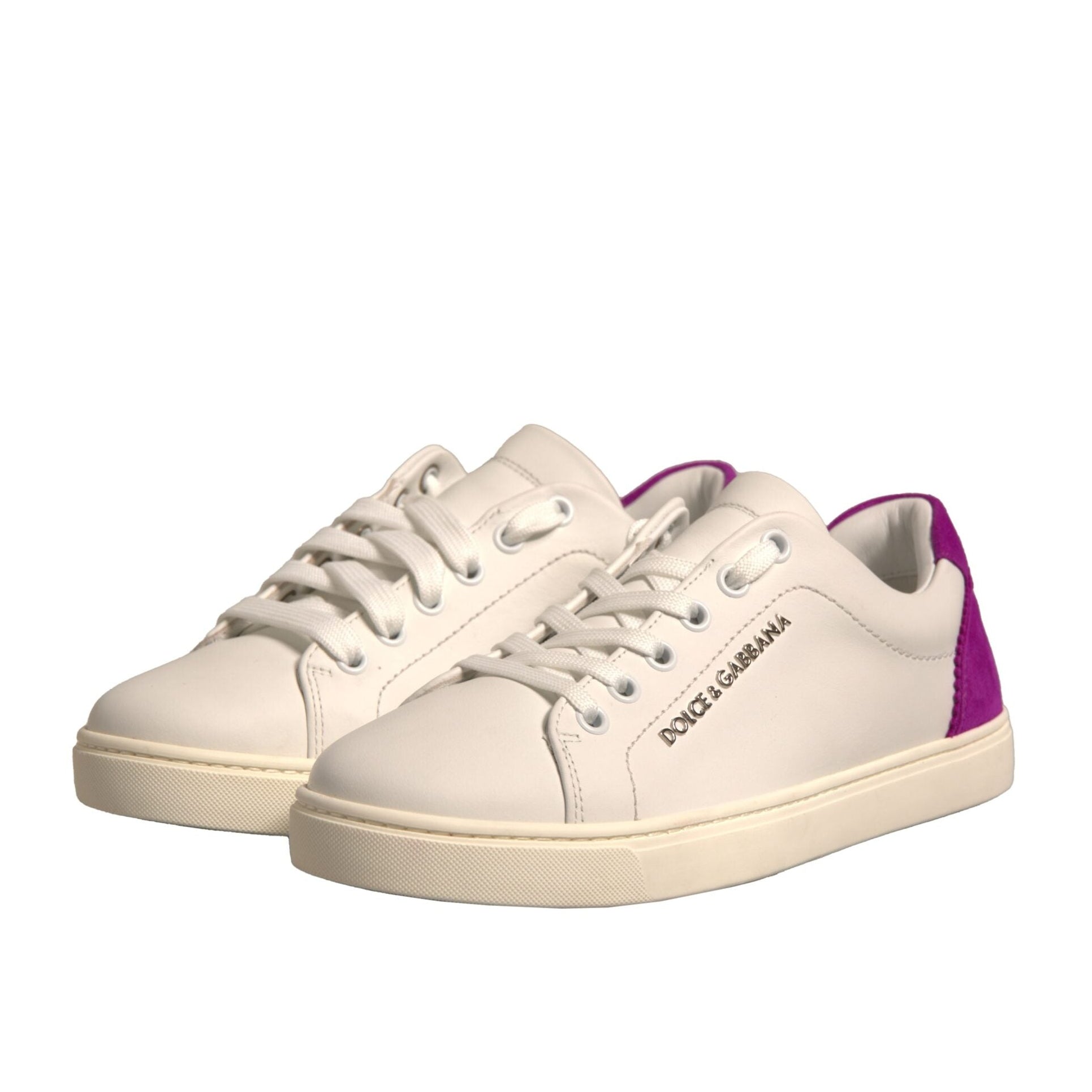 Dolce & Gabbana White Sneakers with Pink Suede Detailing