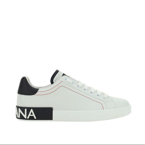 Dolce & Gabbana White Calf Leather Bos Taurus Low Top Sneakers