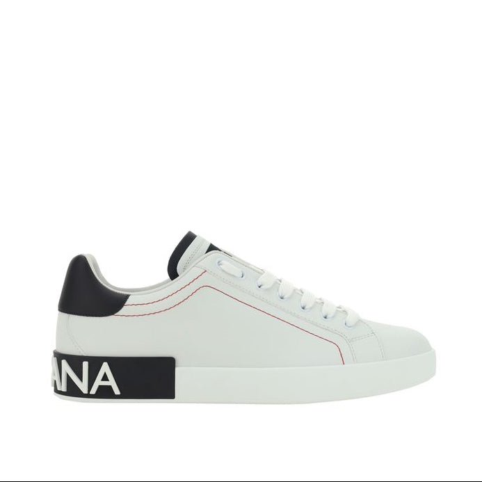 Dolce & Gabbana White Men’s Sneakers with Black Detailing & Red Stitching