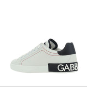 Dolce & Gabbana White Calf Leather Bos Taurus Low Top Sneakers