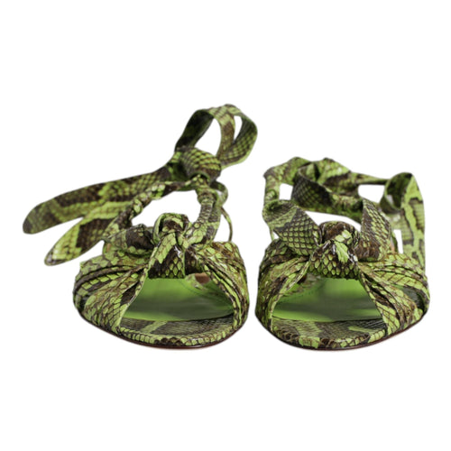 Dolce & Gabbana Green Animal Print Ankle Wrap Sandals Shoes