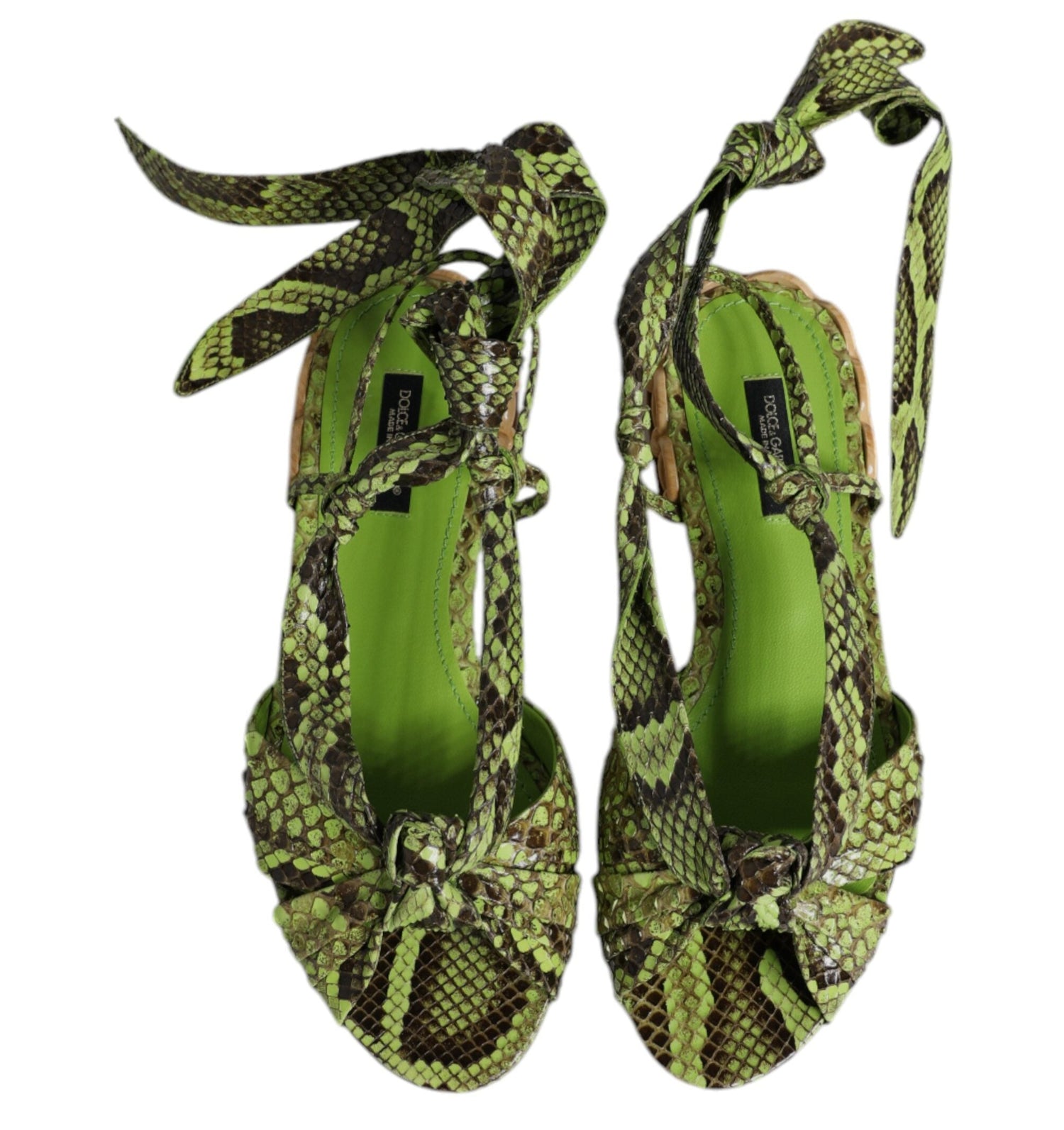 Dolce & Gabbana Green Python Leather Ankle Wrap Flat Sandals