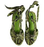 Dolce & Gabbana Green Python Leather Ankle Wrap Flat Sandals