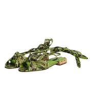 Dolce & Gabbana Green Python Leather Ankle Wrap Flat Sandals