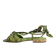 Dolce & Gabbana Green Python Leather Ankle Wrap Flat Sandals