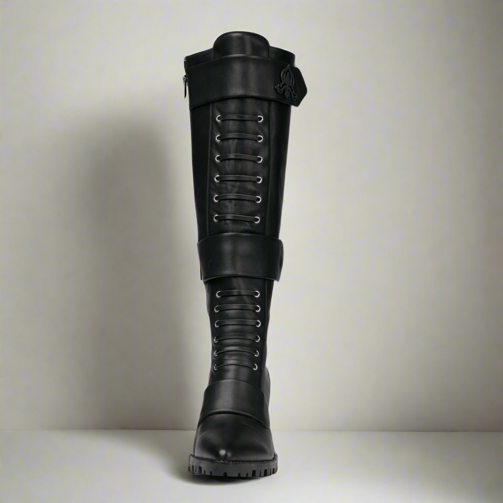 Michaela V Aspen Marta black boots - back view showing elastic side panels