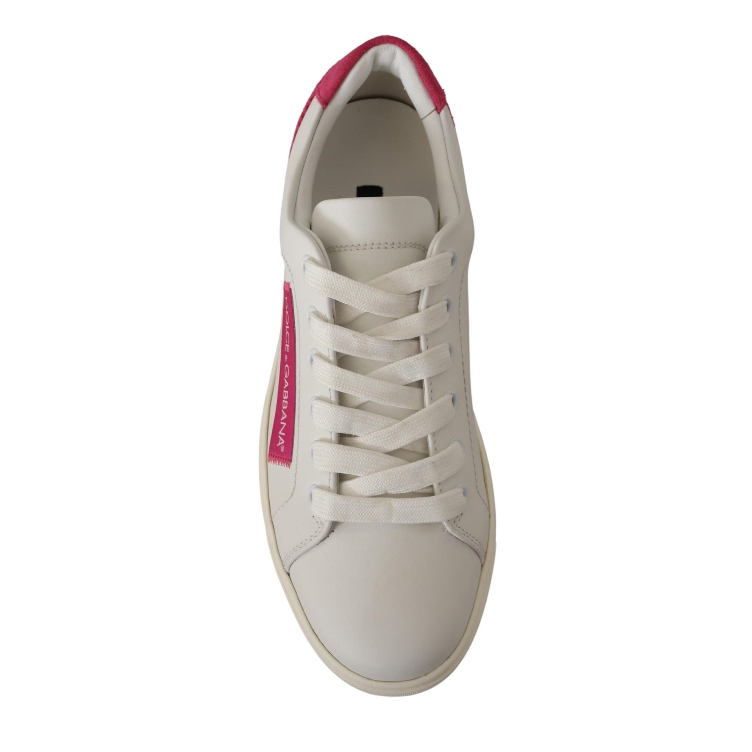 Dolce & Gabbana White & Pink Leather Women’s Sneakers