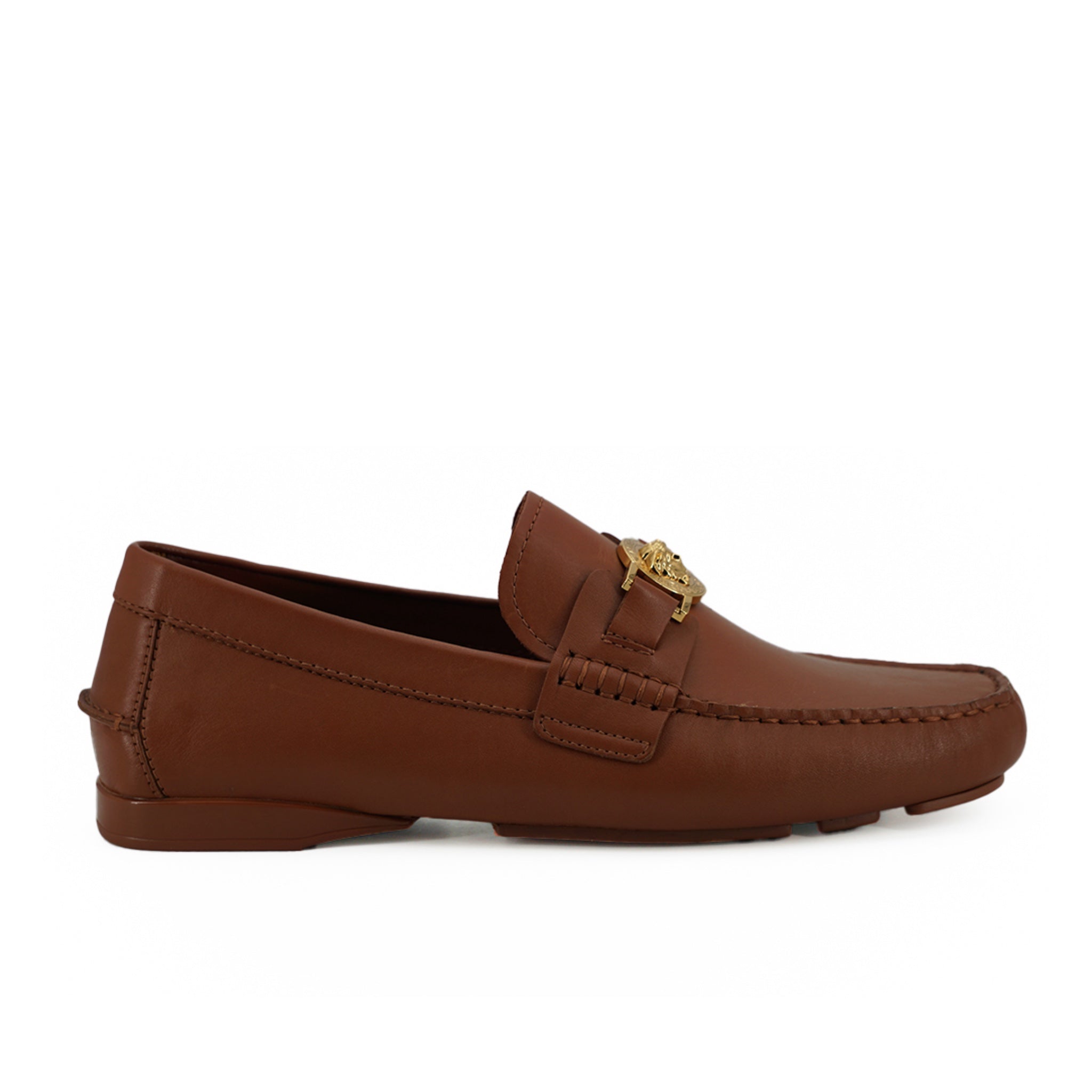 Versace Medusa-Embossed Brown Leather Loafers