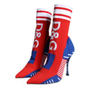 Dolce & Gabbana Red Blue Stretch Sock Style Ankle Boots Logo Shoes