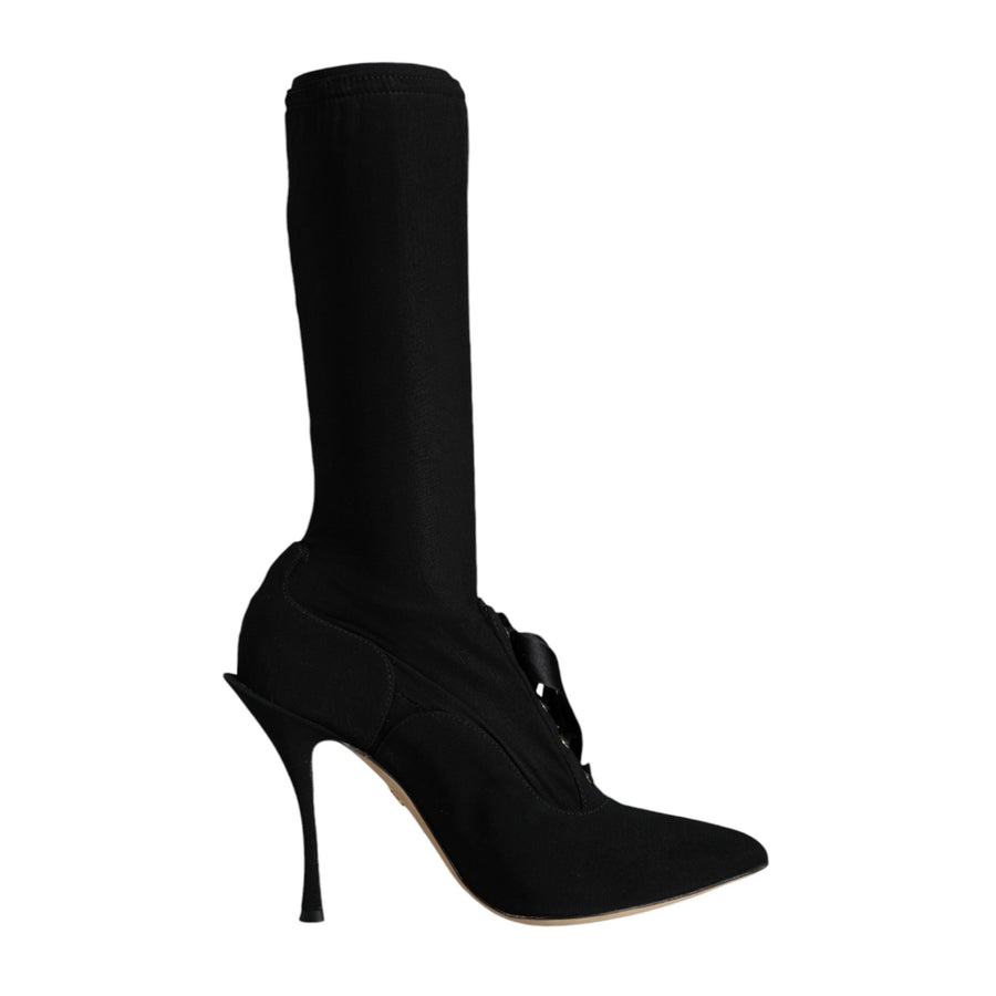 Dolce & Gabbana women's black stiletto mid-calf boots - front view
