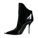Dolce & Gabbana Black Patent Leather Pointed Ankle Boots Shoes