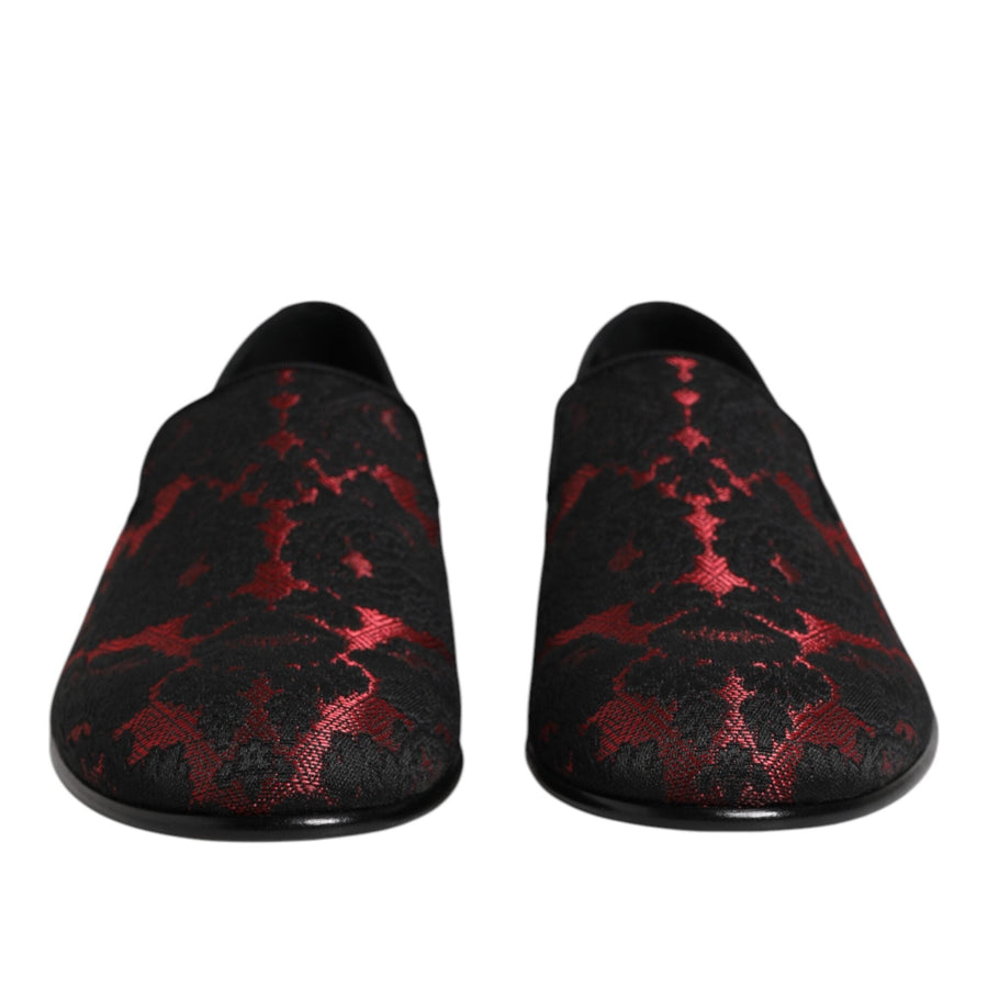 Dolce & Gabbana Black & Red Leather Jacquard Loafers