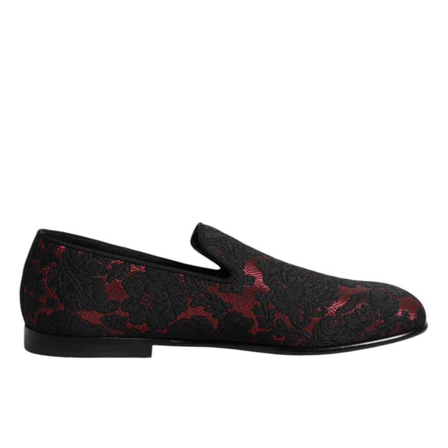 Dolce & Gabbana Black & Red Leather Jacquard Loafers