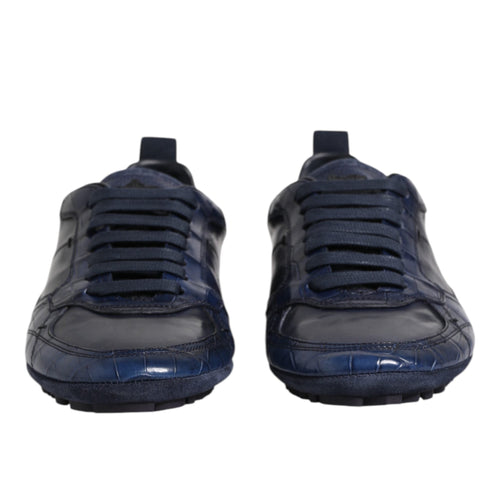 Dolce & Gabbana Dark Blue Leather Low Top Men Sneakers Shoes