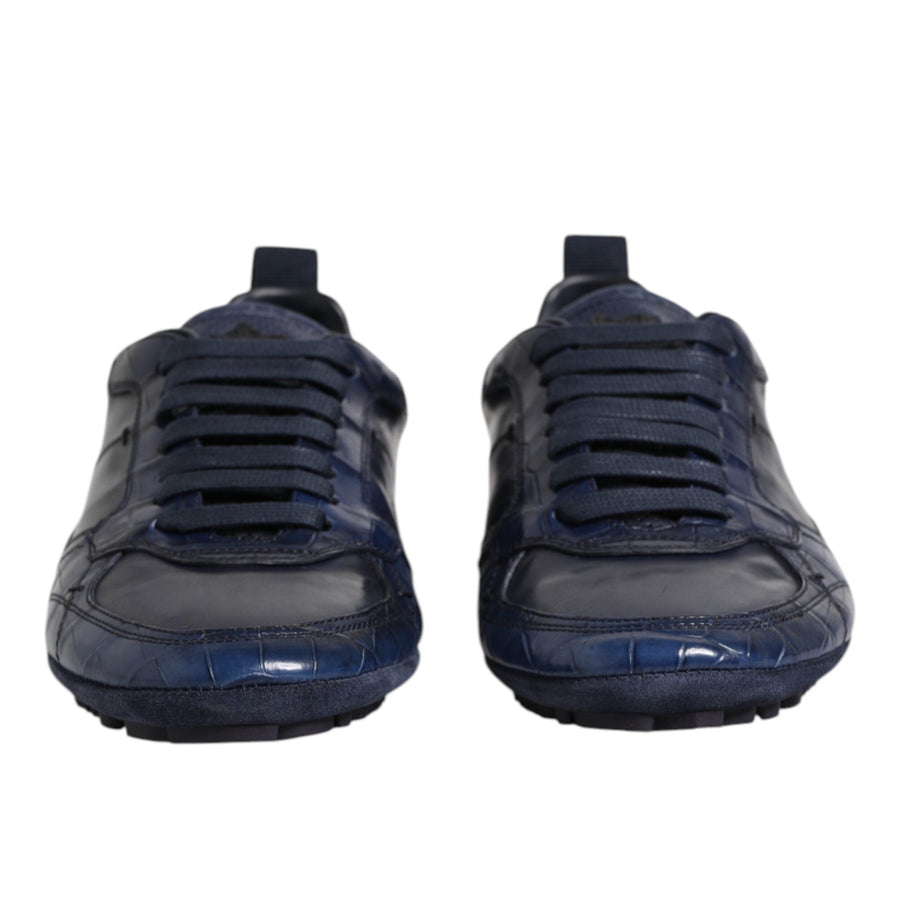 Dolce & Gabbana Navy Crocodile Leather Low-Top Sneakers