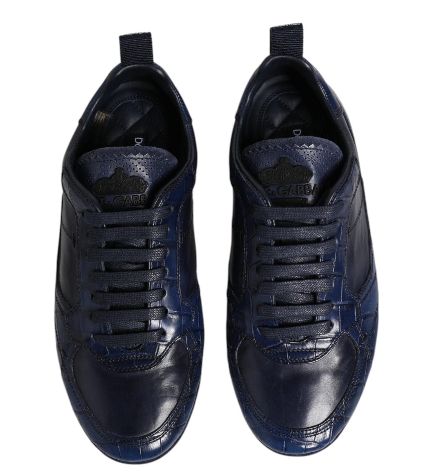 Dolce & Gabbana Navy Crocodile Leather Low-Top Sneakers