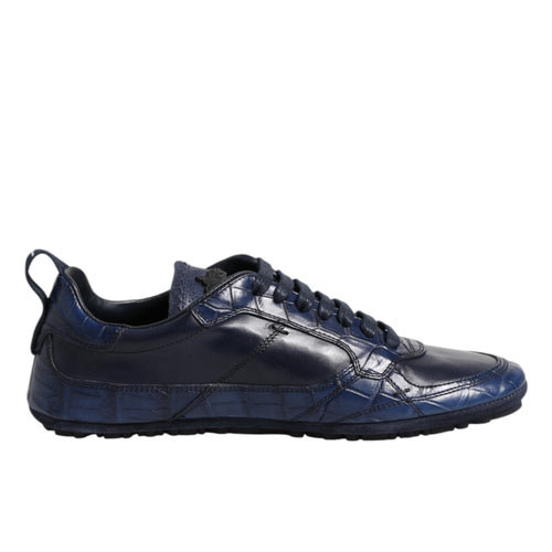 Dolce & Gabbana Dark Blue Leather Low Top Men Sneakers Shoes