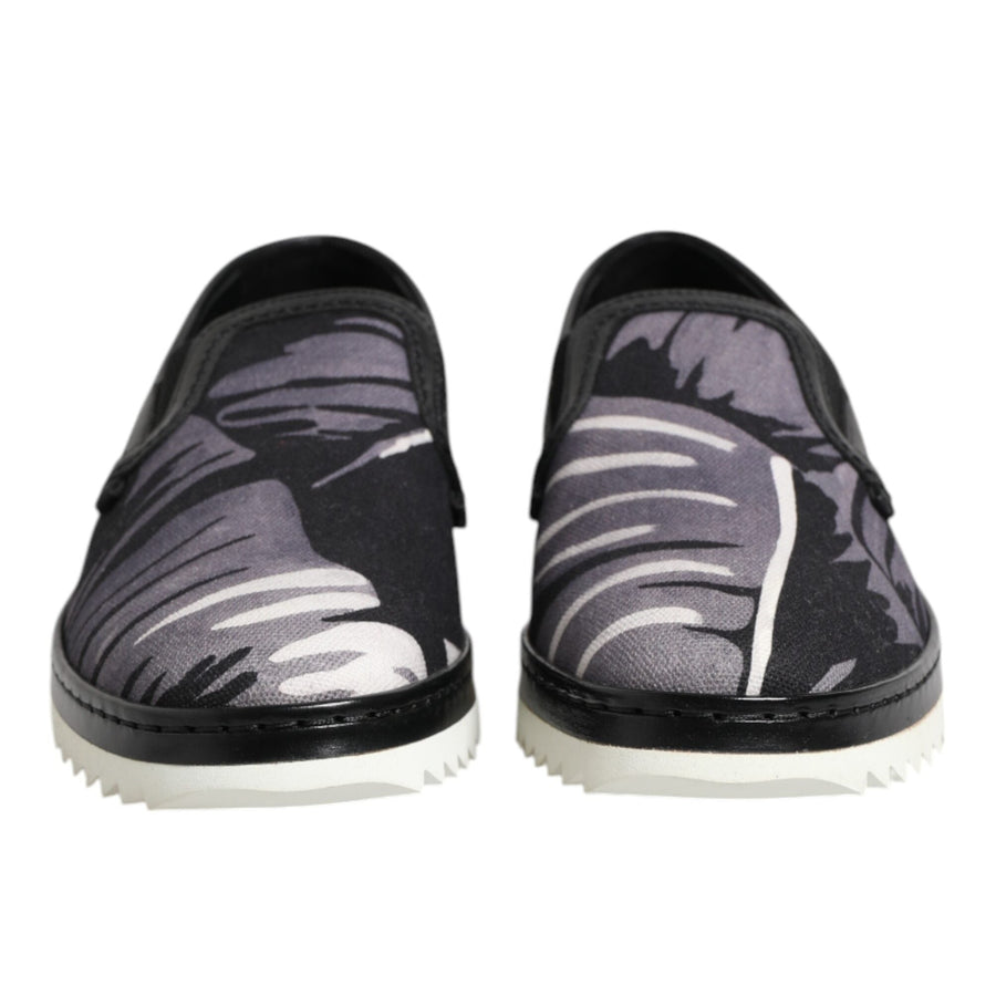 Dolce & Gabbana Black Cotton & Leather Slip-On Sneakers
