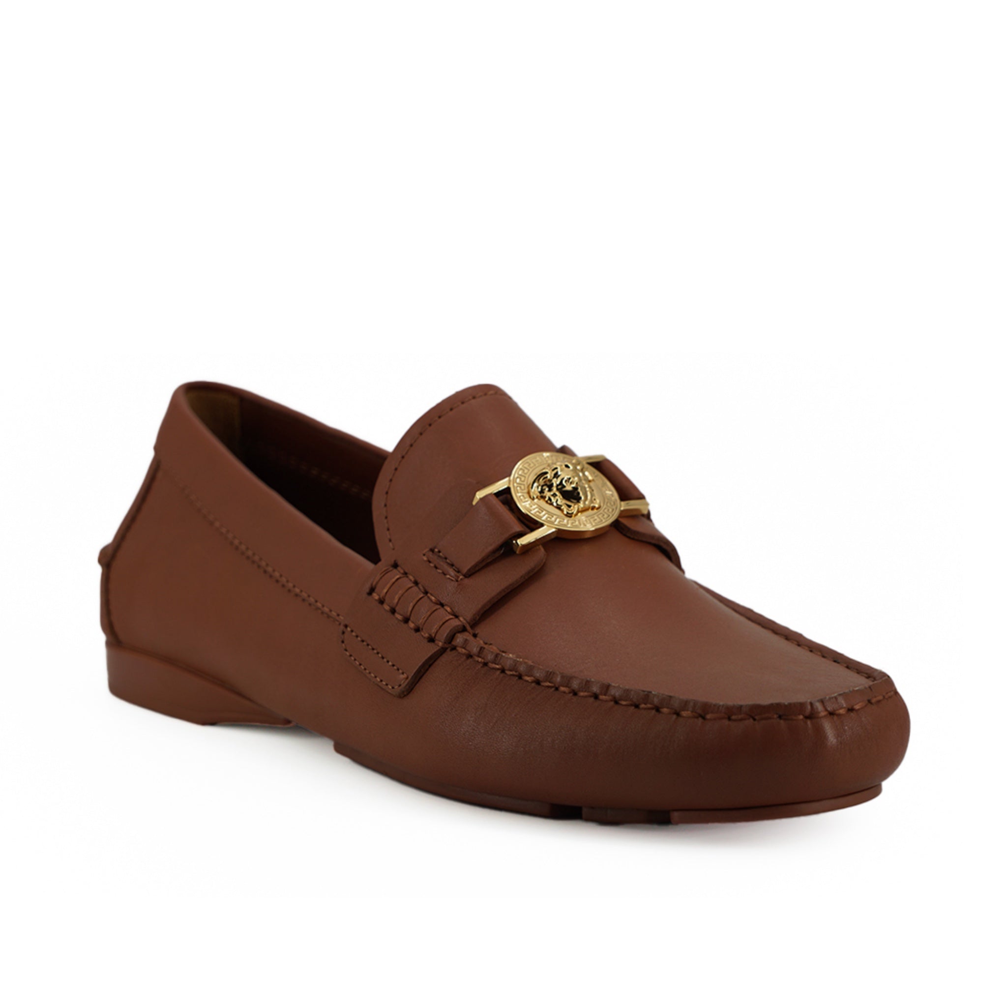 Versace Medusa-Embossed Brown Leather Loafers