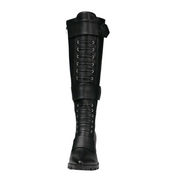 Michaela V Aspen Marta black leather boots worn on leg - lifestyle view