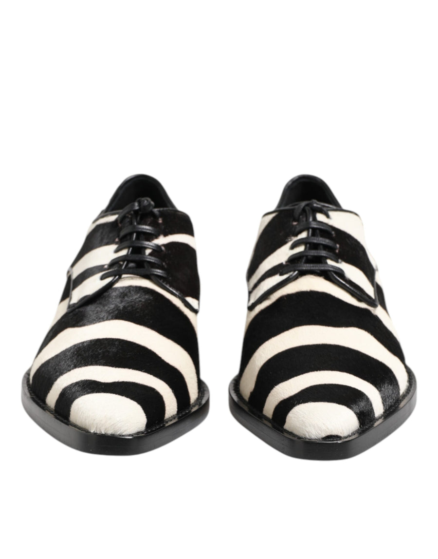 Dolce & Gabbana Black White Zebra Pony Fur Dress Shoes
