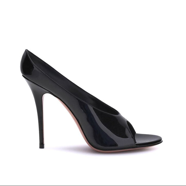 Amina Muaddi Anok Black Patent Sandals