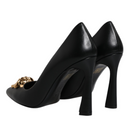 Versace Black Leather Logo Plaque High Heels Pumps Shoes