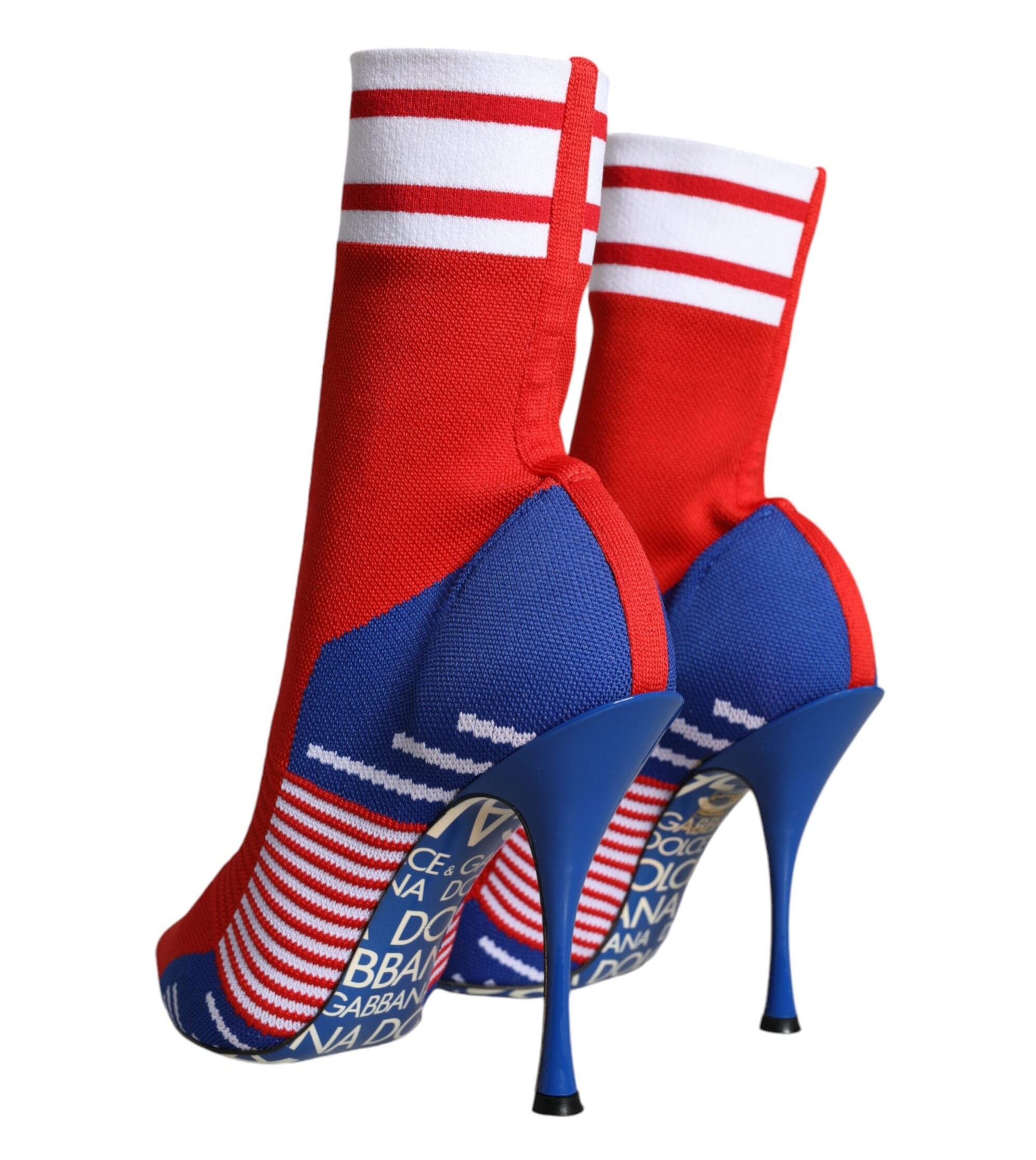 Dolce & Gabbana Red Blue Stretch Sock Style Ankle Boots Logo Shoes