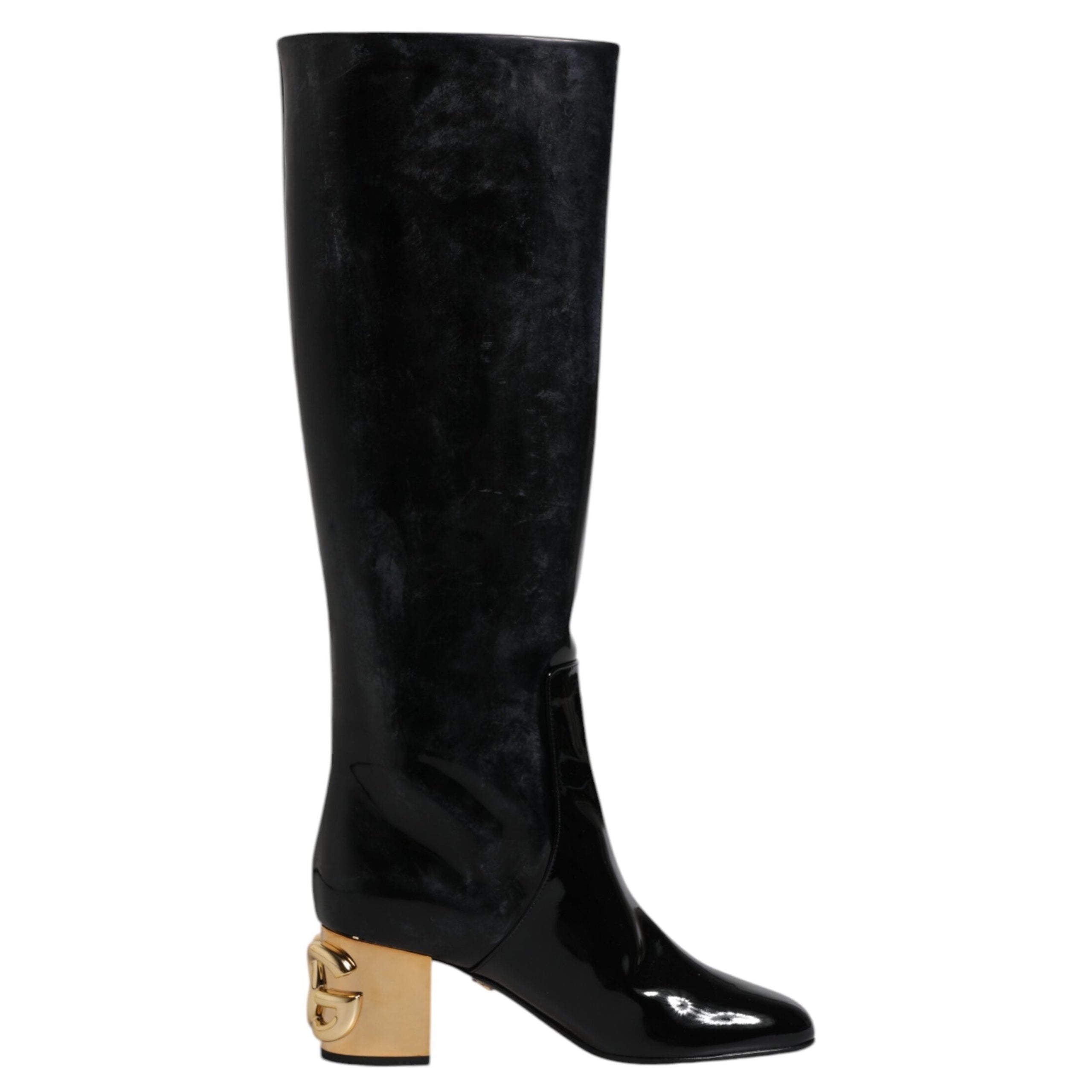 Dolce & Gabbana Black Patent Leather Vally High Boots
