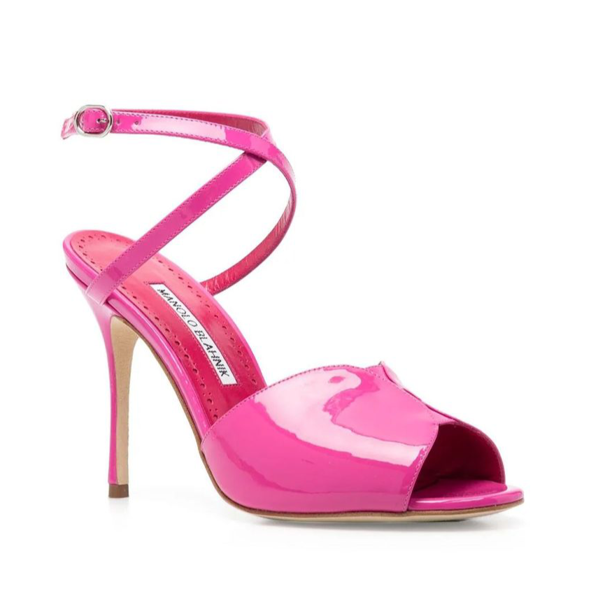 Manolo Blahnik Hourani 105 Patent Pink Sandals