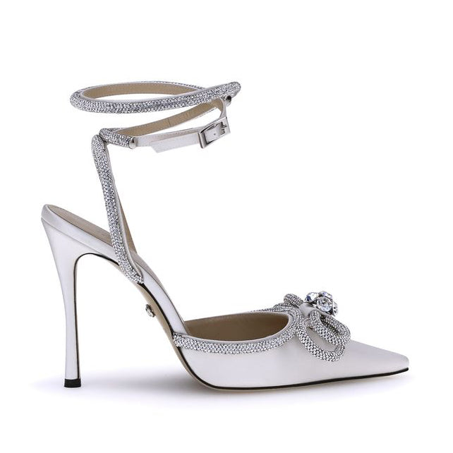 MACH & MACH White Double Bow Silk Pumps
