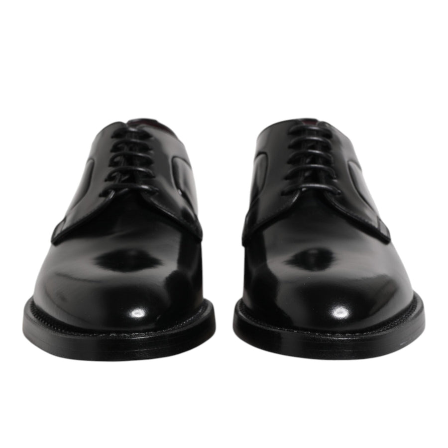 Dolce & Gabbana Black Calfskin Leather Lace-Up Derby Shoes