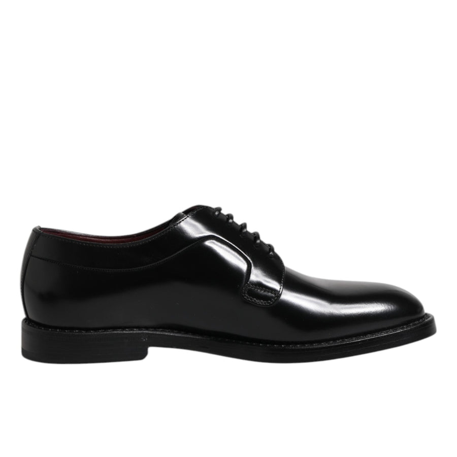 Dolce & Gabbana Black Calfskin Leather Lace-Up Derby Shoes