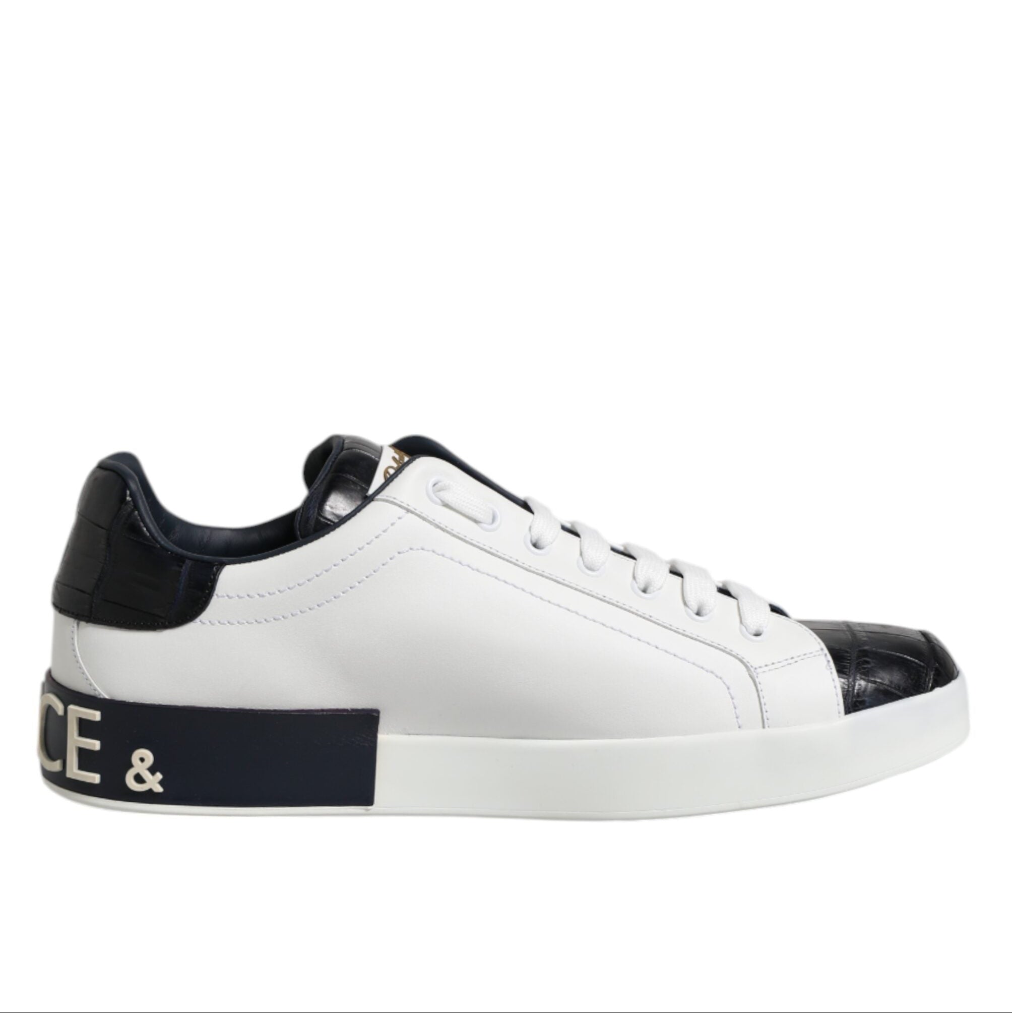 Dolce & Gabbana White & Black Crocodile Portofino Men's Sneaker