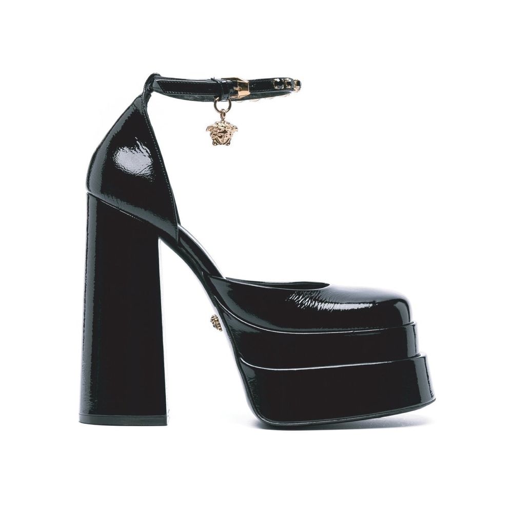 Versace Black Patent Leather Platform Sandals