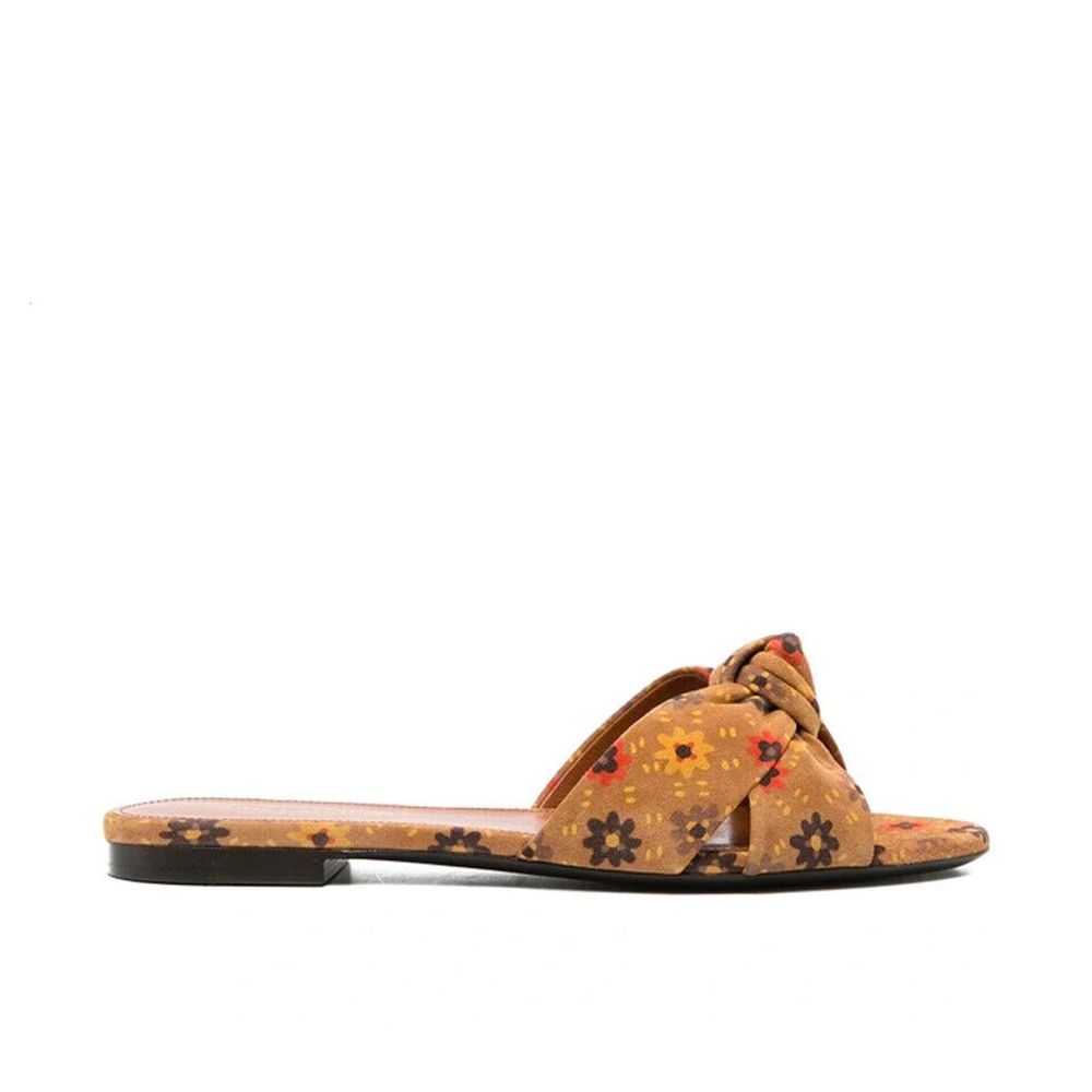 【送料&関税込】Saint Laurent Bianca Knotted Suede Slides Saint Laurent - Bianca Cumin Suede Knotted Flat Sandal