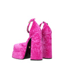 Versace Pink Velvet Crystal Strap Platform Sandal