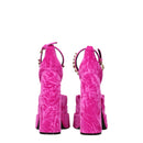 Versace Pink Velvet Crystal Strap Platform Sandal
