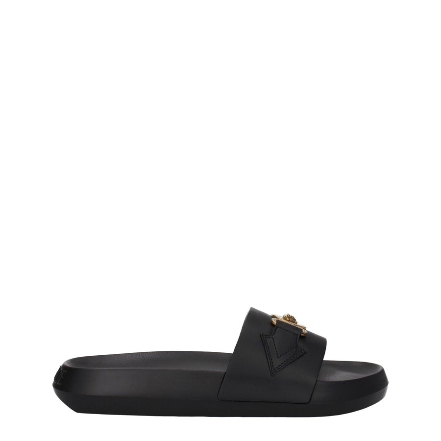 Versace Black Leather Slides