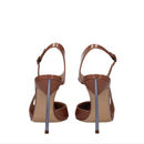 Pair of brown high-heeled shoes on a white background