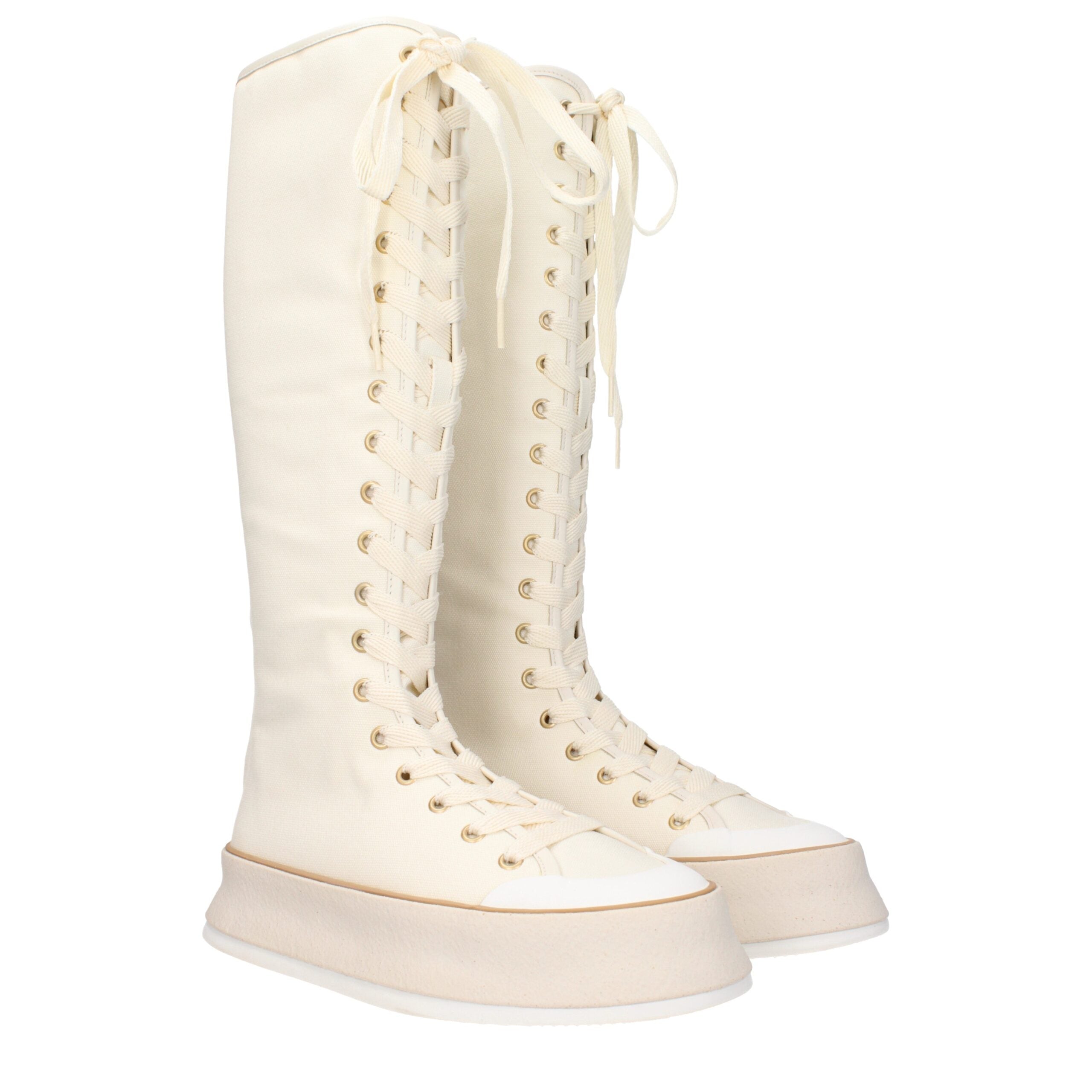 Max Mara Beige Canvas Knee High Boot