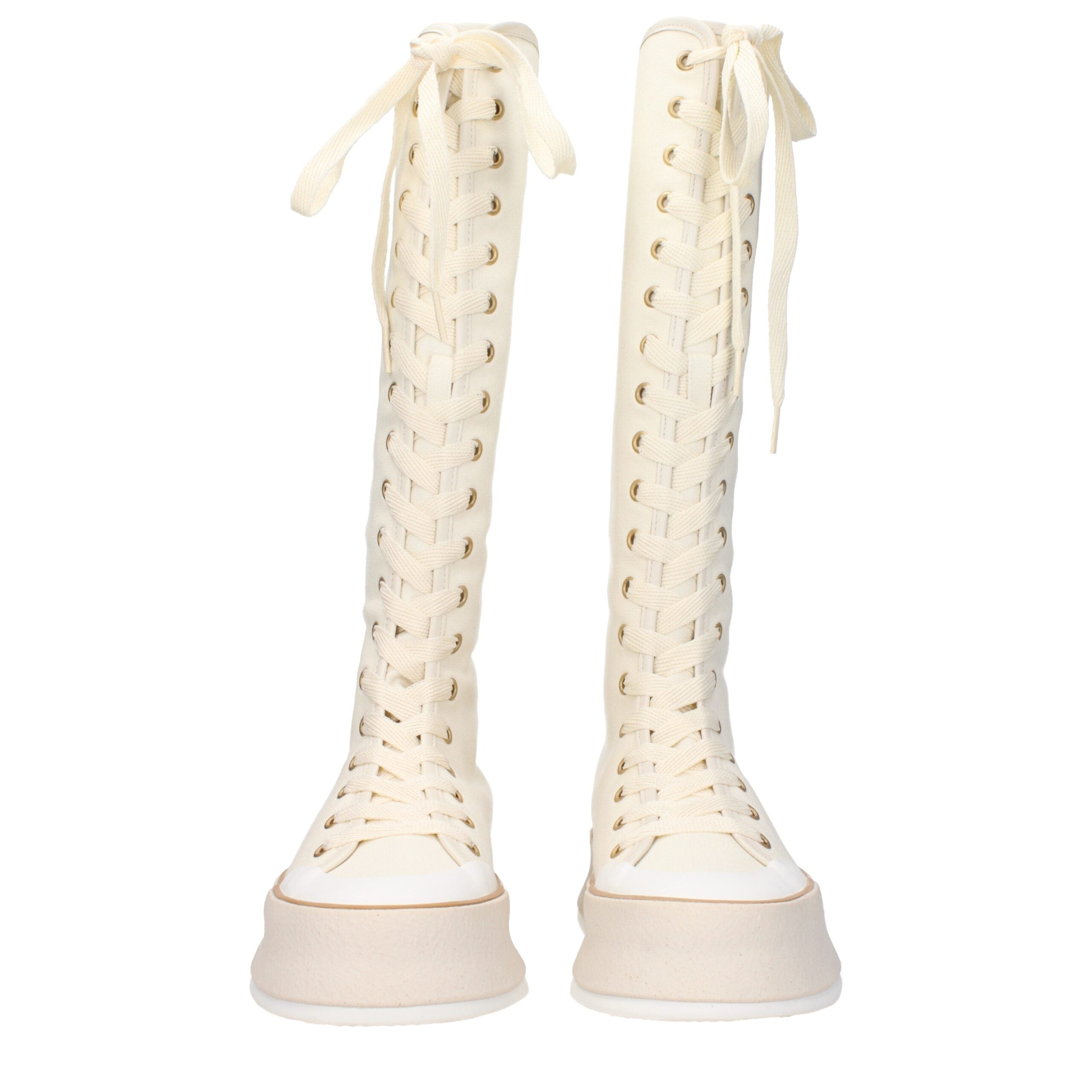Max Mara Beige Canvas Knee High Boot