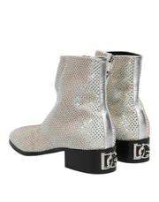 Dolce & Gabbana White Strass DG Logo Heels Ankle Boots Shoes