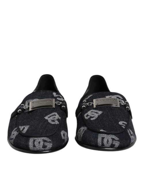 Dolce & Gabbana Blue Logo Cotton Loafers Formal Dress Shoes