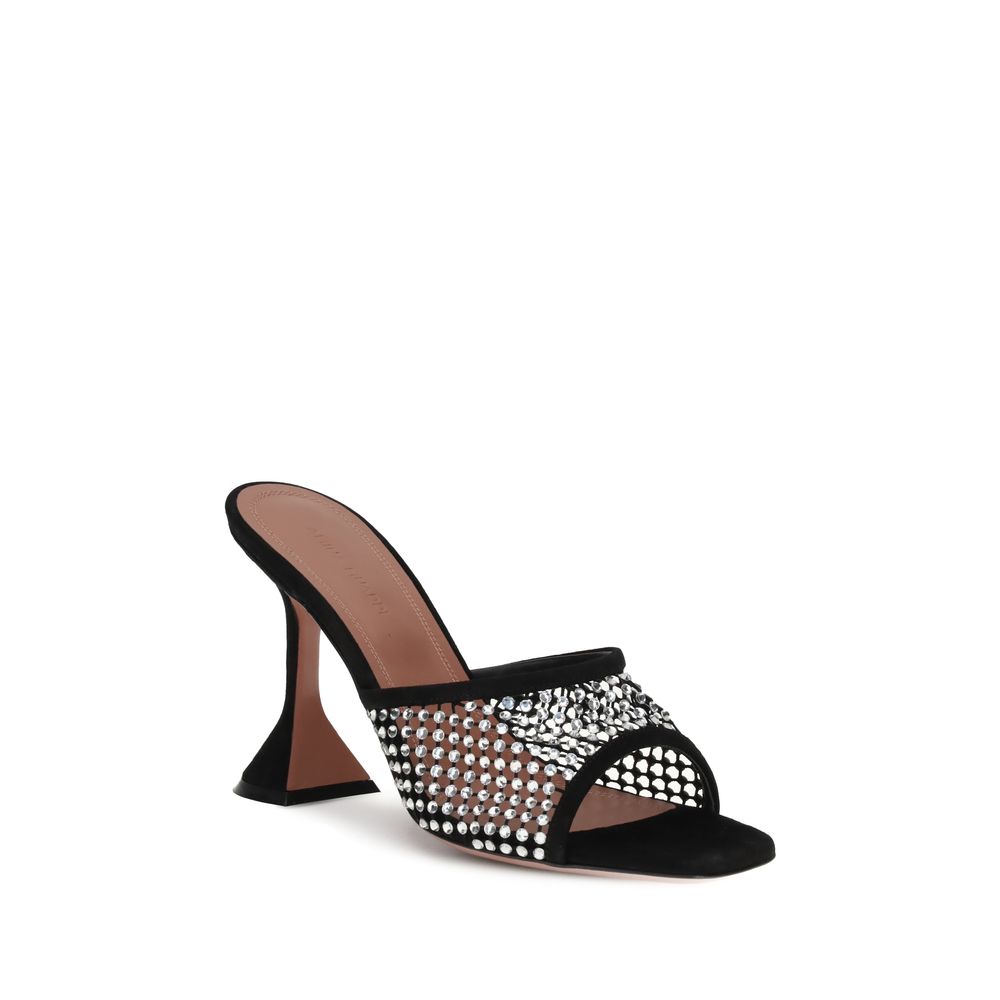 サンダル・ミュール AMINA MUADDI LUPITA MULE SANDALS IN CRYSTAL MESH Lupita Crystal Net Slipper Black Suede And White Crystals