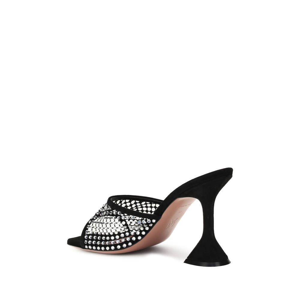 サンダル・ミュール AMINA MUADDI Black Mesh Lupita Crystal Mules Lupita Crystal Net Slipper Black Suede And White Crystals