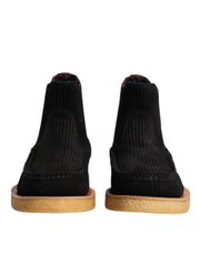 Dolce & Gabbana Black Calf Suede Slip On Ankle Boots Shoes