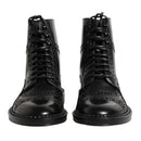 Dolce & Gabbana Black Leather Lace Up Mid Calf Boots