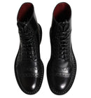 Dolce & Gabbana Black Leather Lace Up Mid Calf Boots